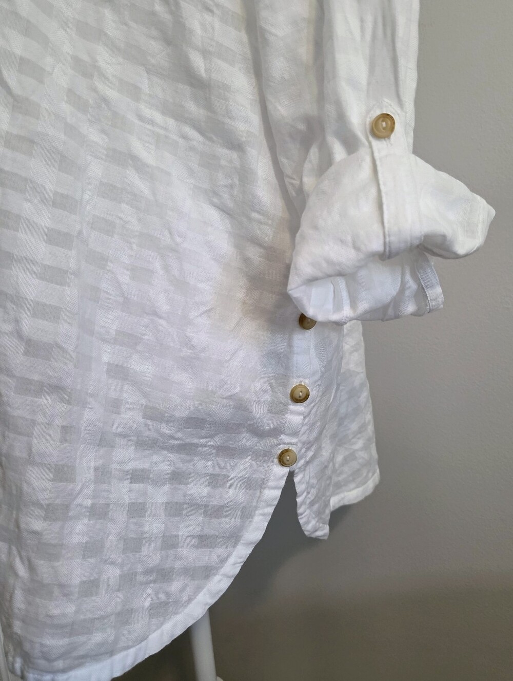 J. Jill Cotton Textured Windowpane V-Neck Popover Tunic - White XLP - Picture 4 of 12